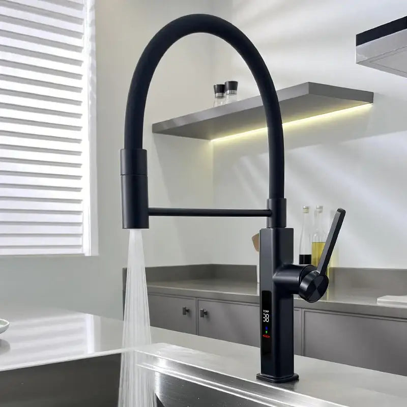 LED Panel Deck Mounted Flexible Hose Sink Kitchen Faucet - Black - LED / G1/2 - Kitchen Faucets