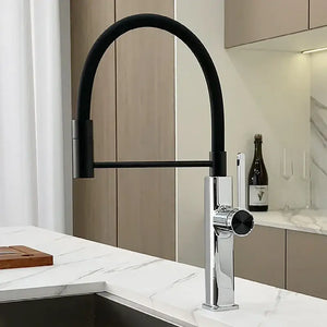 LED Panel Deck Mounted Flexible Hose Sink Kitchen Faucet - Black Silver - No LED / G1/2 - Kitchen Faucets