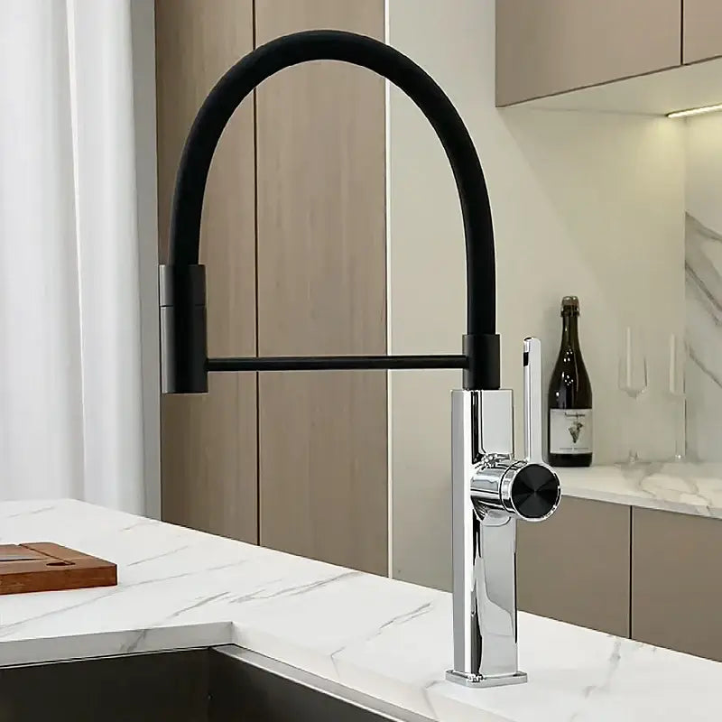 LED Panel Deck Mounted Flexible Hose Sink Kitchen Faucet - Black Silver - No LED / G1/2 - Kitchen Faucets