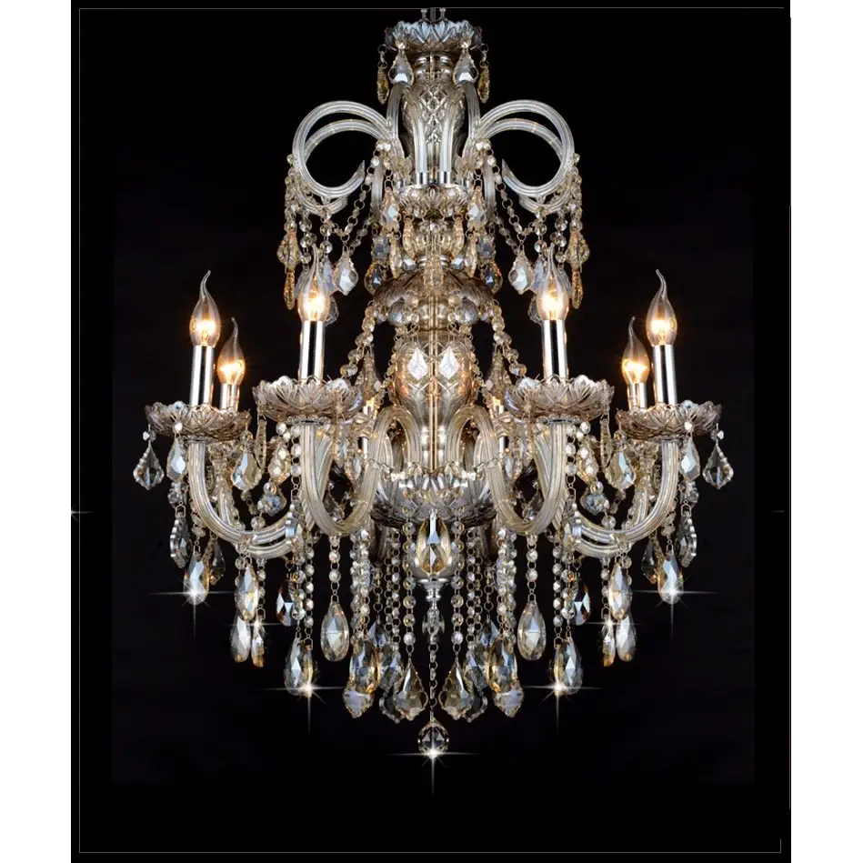 Long Crystal Luxury Chandelier Lamp - 6 Lights 60cmx85cm / Cognac Silver - Chandelier