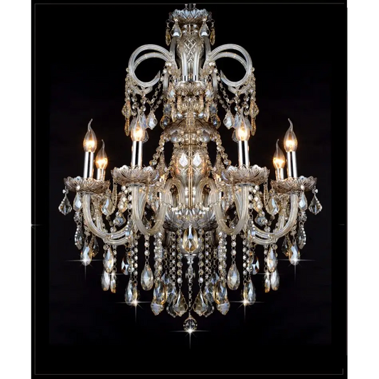 Long Crystal Luxury Chandelier Lamp - 6 Lights 60cmx85cm / Cognac Silver - Chandelier
