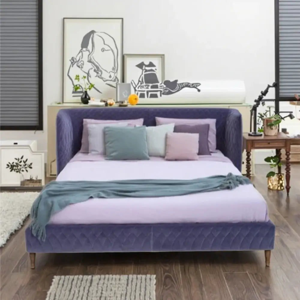 Luxury Velvet Upholstered Queen King Bed Frame - Bedroom