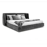 Luxury Velvet Upholstered Queen King Bed Frame - Dark Gray - Bedroom