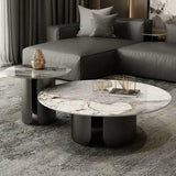 Marble Antique Nordic Modern Round Coffee Table - Gray - 70 x 50cm - Multifunctional coffee table