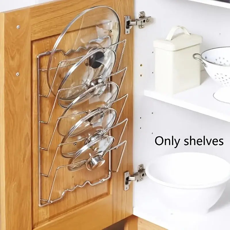 Metal Hanging Pot Lid Rack Kitchen Storage Organizer - Silver - Kitchen Essentials