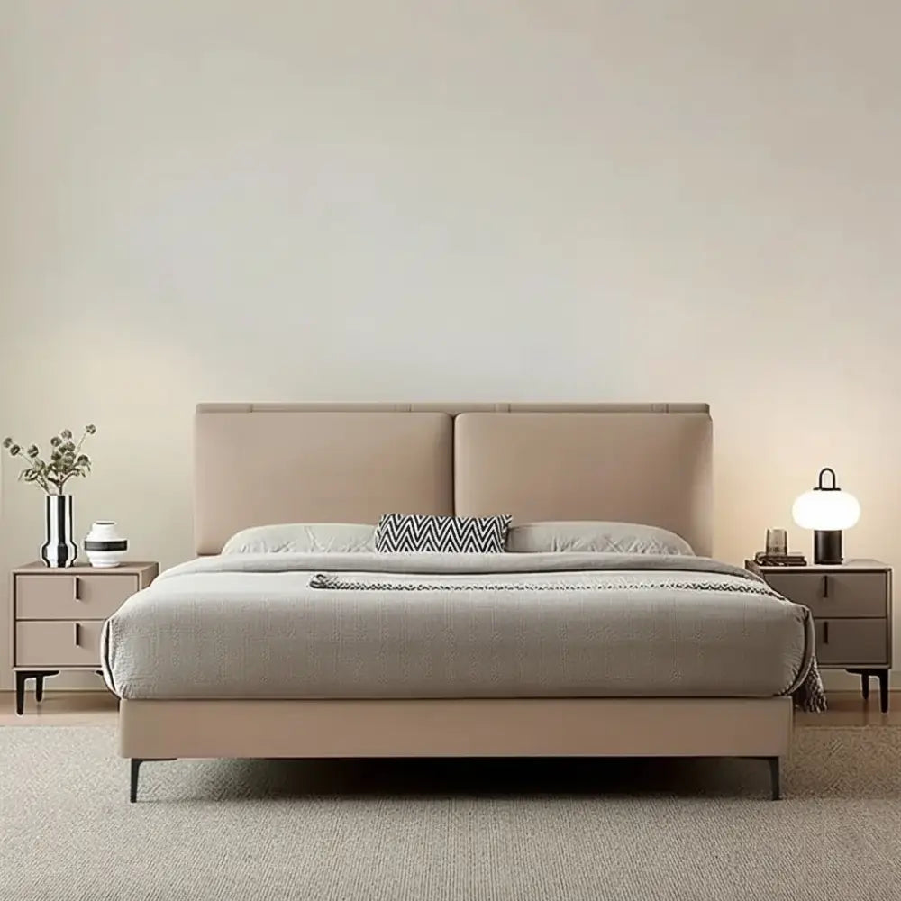 Minimalist Leather Luxury Wood Bed Frame - Bedroom