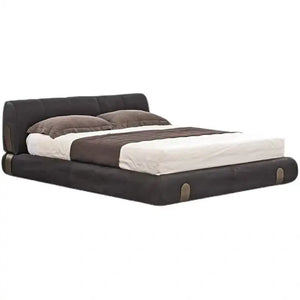 Minimalist Luxury Cloud Headboard Floor Bed Frame - Brown - PU Leather / 150 x 200 cm - Bedroom