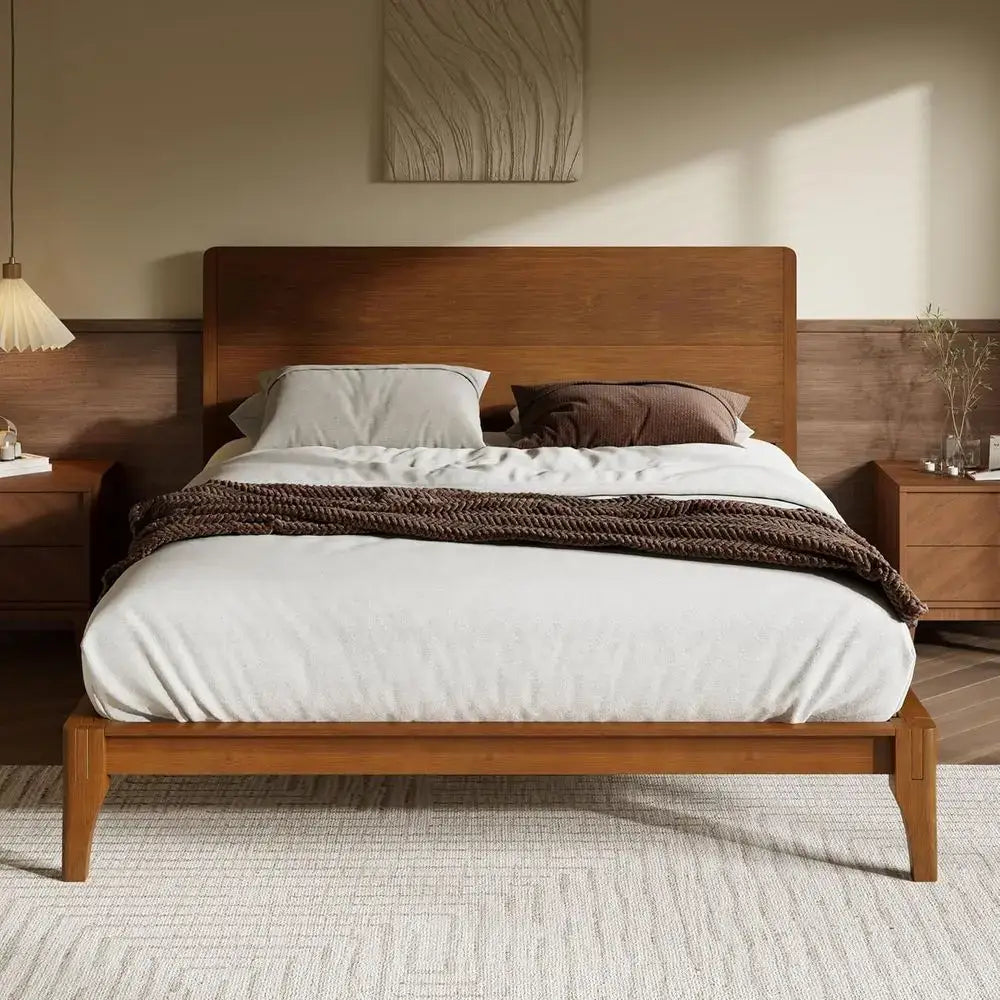 Minimalist Modern Bamboo Wood Platform Bed Frame - Bedroom