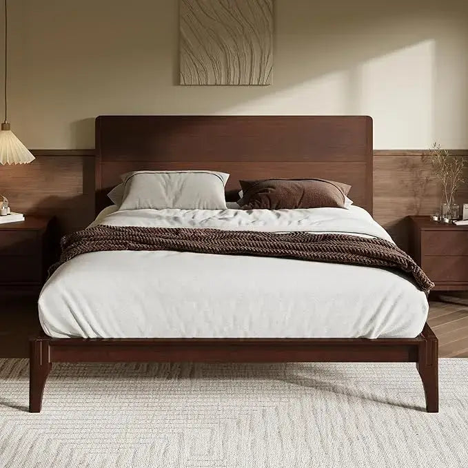 Minimalist Modern Bamboo Wood Platform Bed Frame - Queen - Chocolate - Bedroom