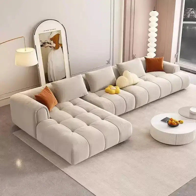 Minimalist Modern Cloud Puff L Shaped Sectional Sofa - Beige - Sofa