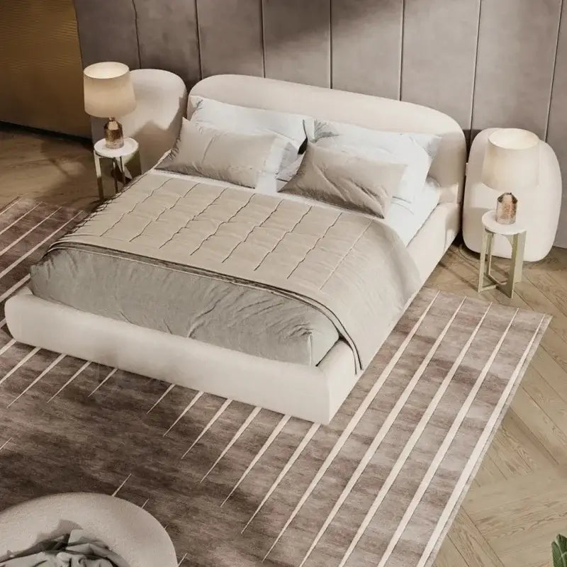 Minimalist Pebble Modern Double Velvet Bed Frame - Bedroom