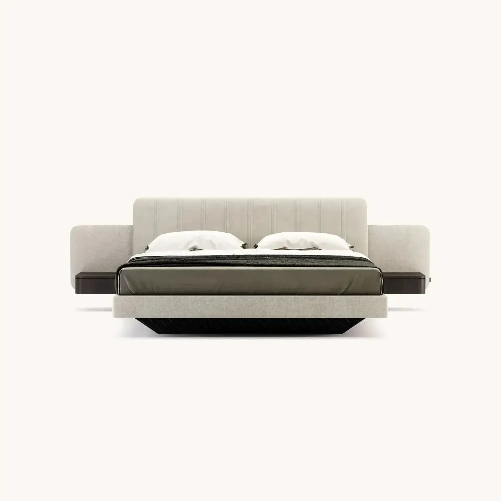 Minimalist Suspended Modern Suede Wood Bed Frame - Bedroom