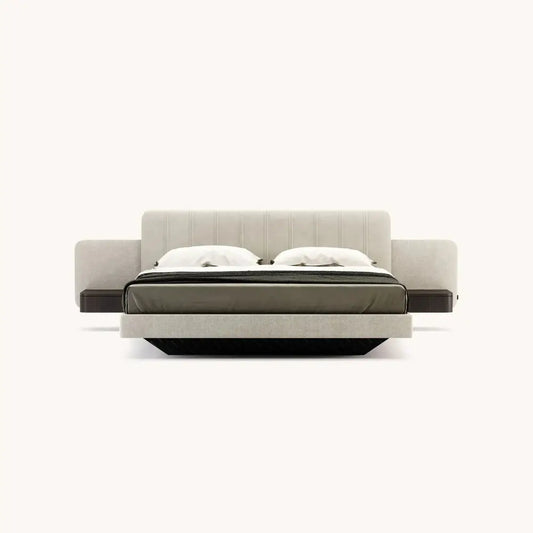 Minimalist Suspended Modern Suede Wood Bed Frame - Bedroom