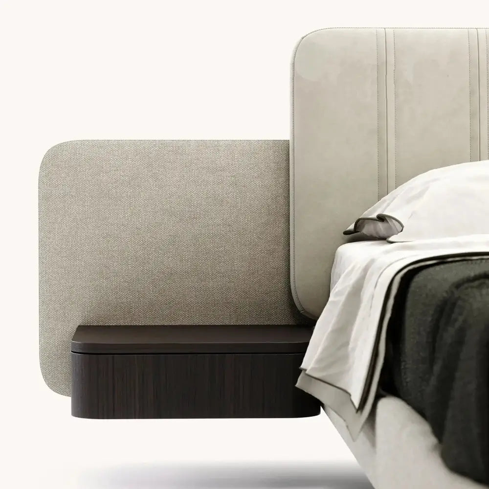 Minimalist Suspended Modern Suede Wood Bed Frame - Bedroom