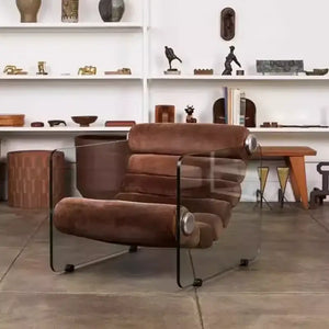 Modern Acrylic Suspension Microfiber Leather Chair - Brown - Chair