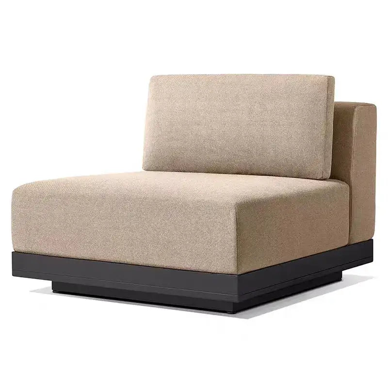 Modern aluminum outdoor modular sofa showing weatherproof material texture and contemporary design details