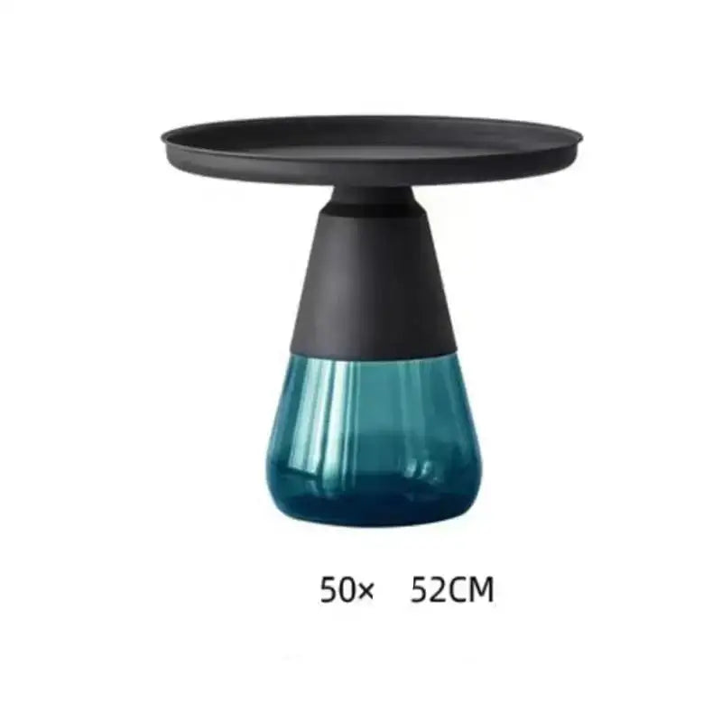 Modern Artistic Glass Round Coffee End Table - Black Green - Multifunctional coffee table