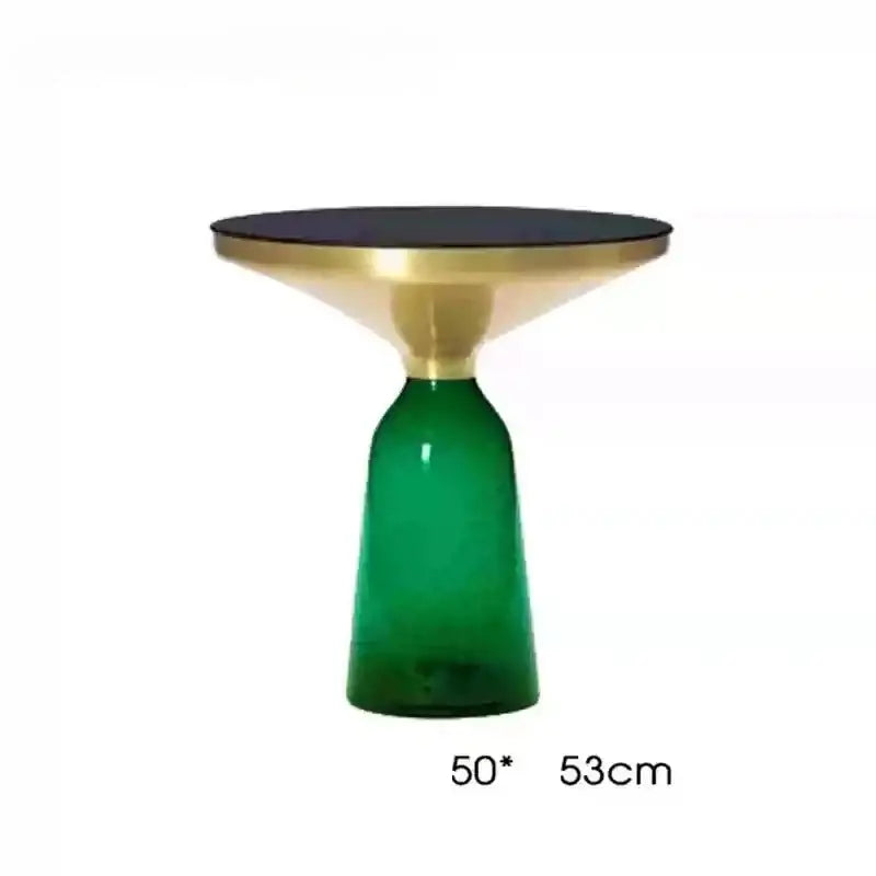 Modern Artistic Glass Round Coffee End Table - Gold Green - Multifunctional coffee table