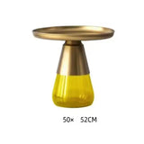 Modern Artistic Glass Round Coffee End Table - Gold Yellow - Multifunctional coffee table