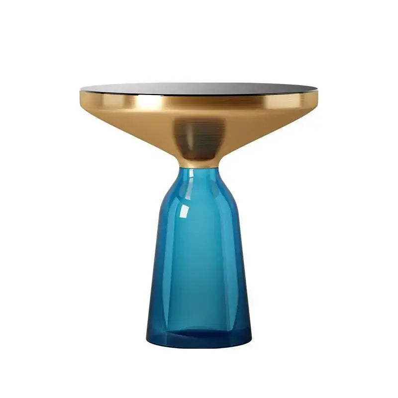 Modern Artistic Glass Round Coffee End Table - Green Gold - Multifunctional coffee table