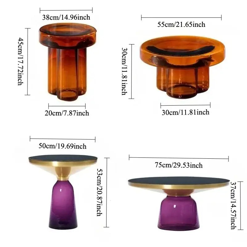 Modern Artistic Glass Round Coffee End Table - Multifunctional coffee table