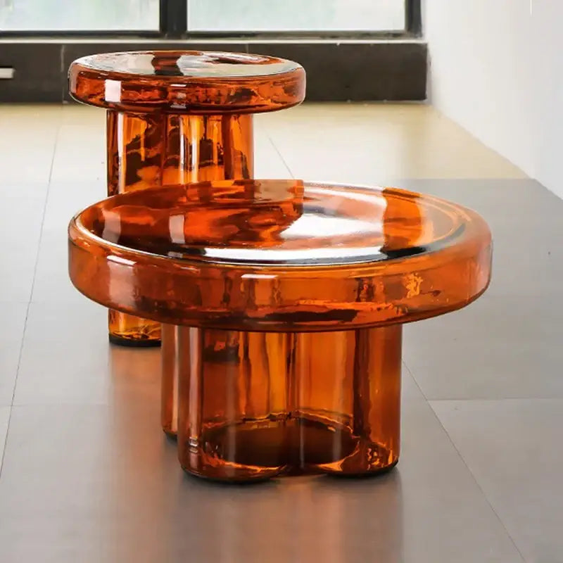 Modern Artistic Glass Round Coffee End Table - Multifunctional coffee table