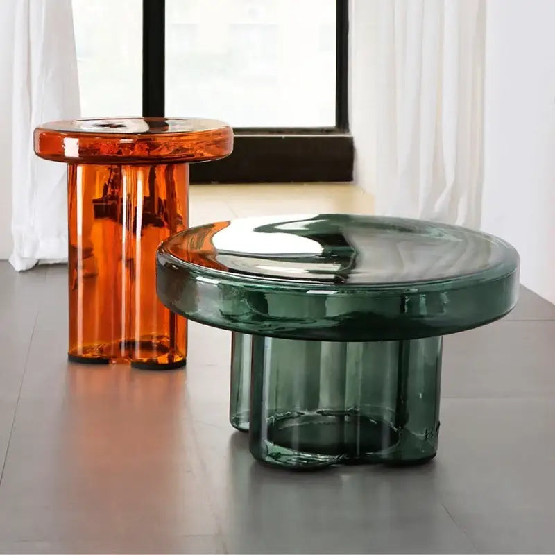 Modern Artistic Glass Round Coffee End Table - Multifunctional coffee table