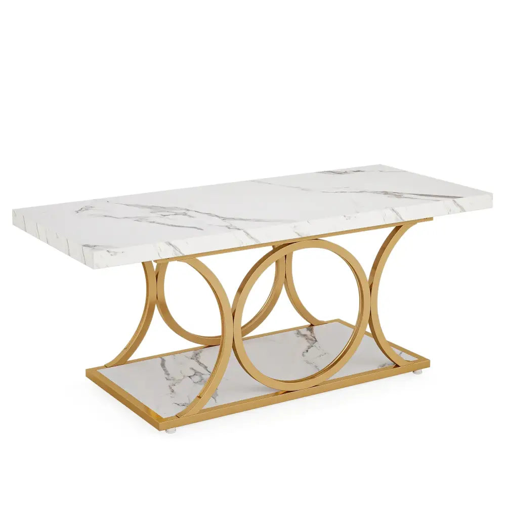 Modern 2 Tier Rectangular Marble Coffee Table - Multifunctional coffee table