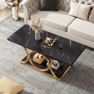 Modern 2 Tier Rectangular Marble Coffee Table - Multifunctional coffee table