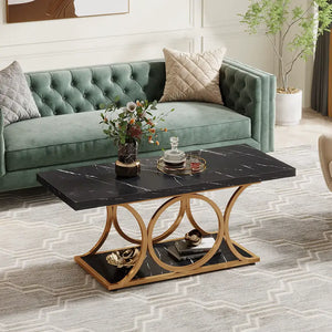 Modern 2 Tier Rectangular Marble Coffee Table - Multifunctional coffee table