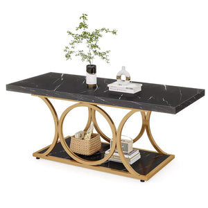 Modern 2 Tier Rectangular Marble Coffee Table - Multifunctional coffee table