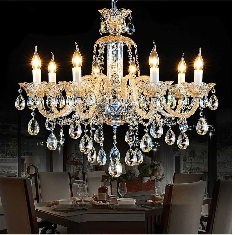 Modern Crystal K9 Candle Chandelier Lamp - 8 Arm Lights / Silver Metal / Without Bulbs|110v-127v - Chandelier