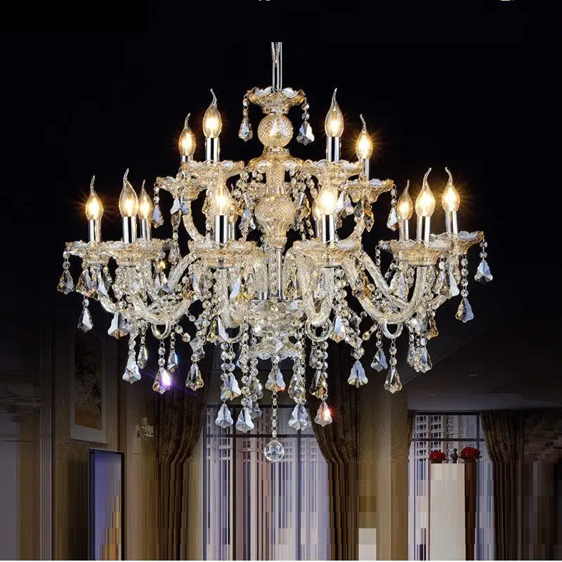 Modern Crystal K9 Chandelier Lamp - 15 Arm Lights / Silver with Cognac / Without Bulbs - Chandelier