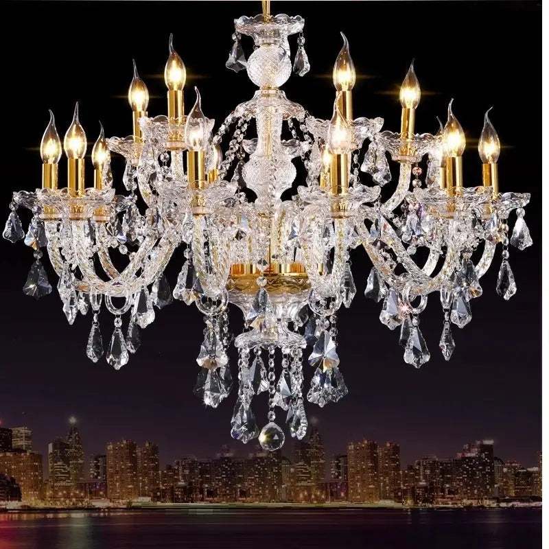 Modern Crystal K9 Chandelier Lamp - 18 Arm Lights / Silver with Cognac / Without Bulbs - Chandelier
