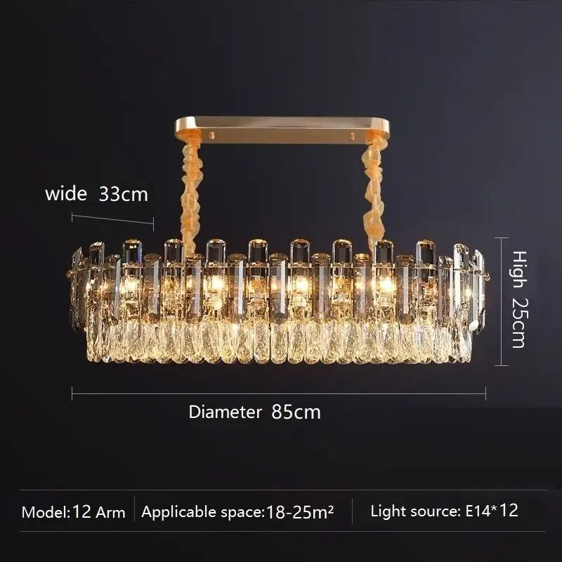Modern Crystal Luxury Chandelier Golden Lamp - Rectangle 85cm / Warm white - Chandelier