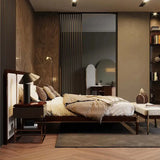 Modern Double Wooden Widened Backrest Bed Frame - Dark Gray / King - Bedroom