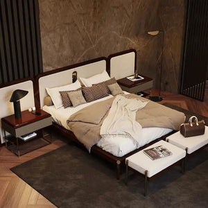 Modern Double Wooden Widened Backrest Bed Frame - Dark Gray / King - Bedroom
