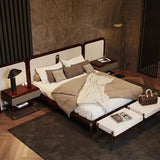 Modern Double Wooden Widened Backrest Bed Frame - Dark Gray / King - Bedroom