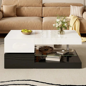 Modern LED Bluetooth Control Glass Shelf Coffee Table - Multifunctional coffee table
