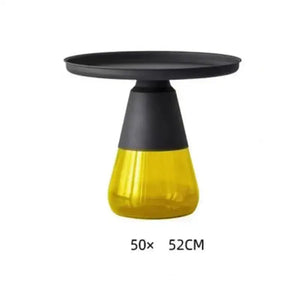 Modern Artistic Glass Round Coffee End Table - Black Yellow - Multifunctional coffee table