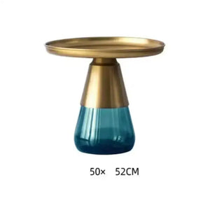 Modern Artistic Glass Round Coffee End Table - Blue Gold - Multifunctional coffee table
