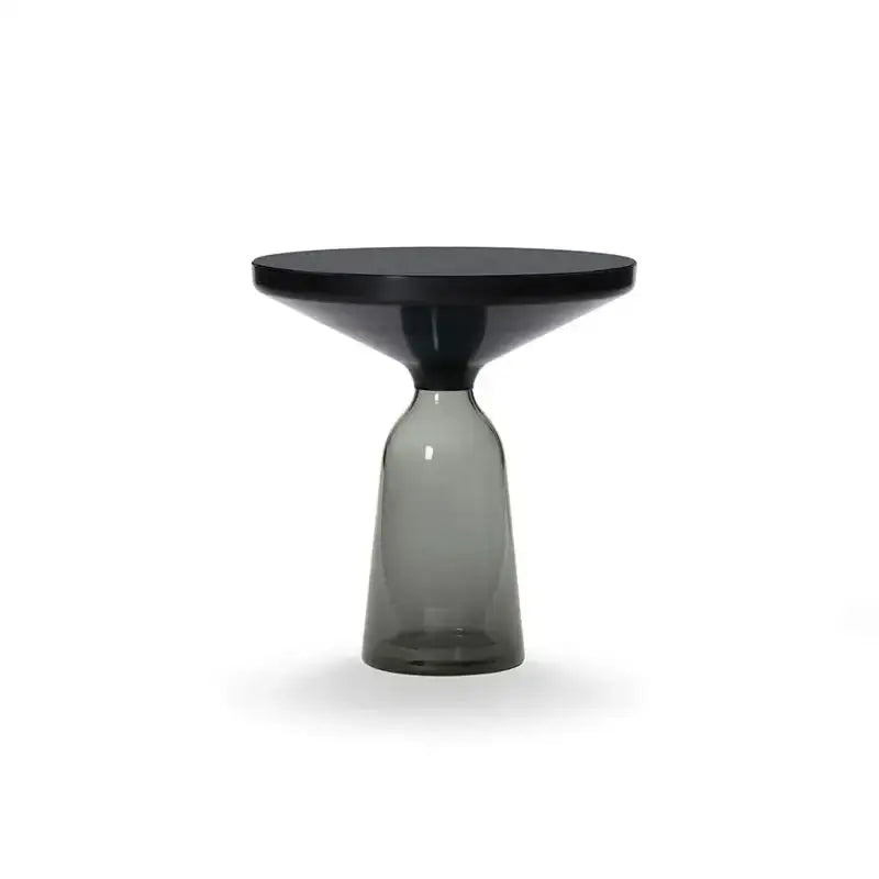 Modern Artistic Glass Round Coffee End Table - Gray Black - Multifunctional coffee table