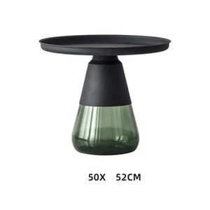 Modern Artistic Glass Round Coffee End Table - Grey Black - Multifunctional coffee table