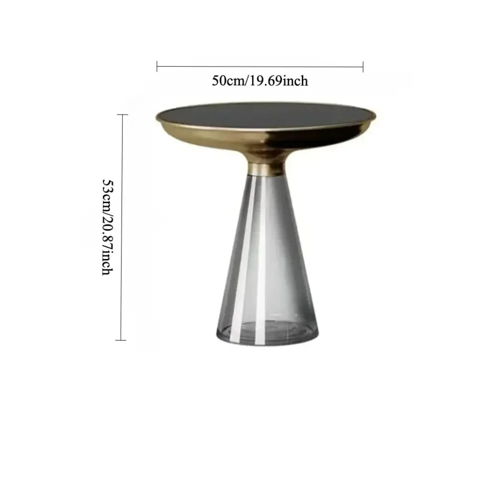 Modern Artistic Glass Round Coffee End Table - Light Gray Gold - Multifunctional coffee table
