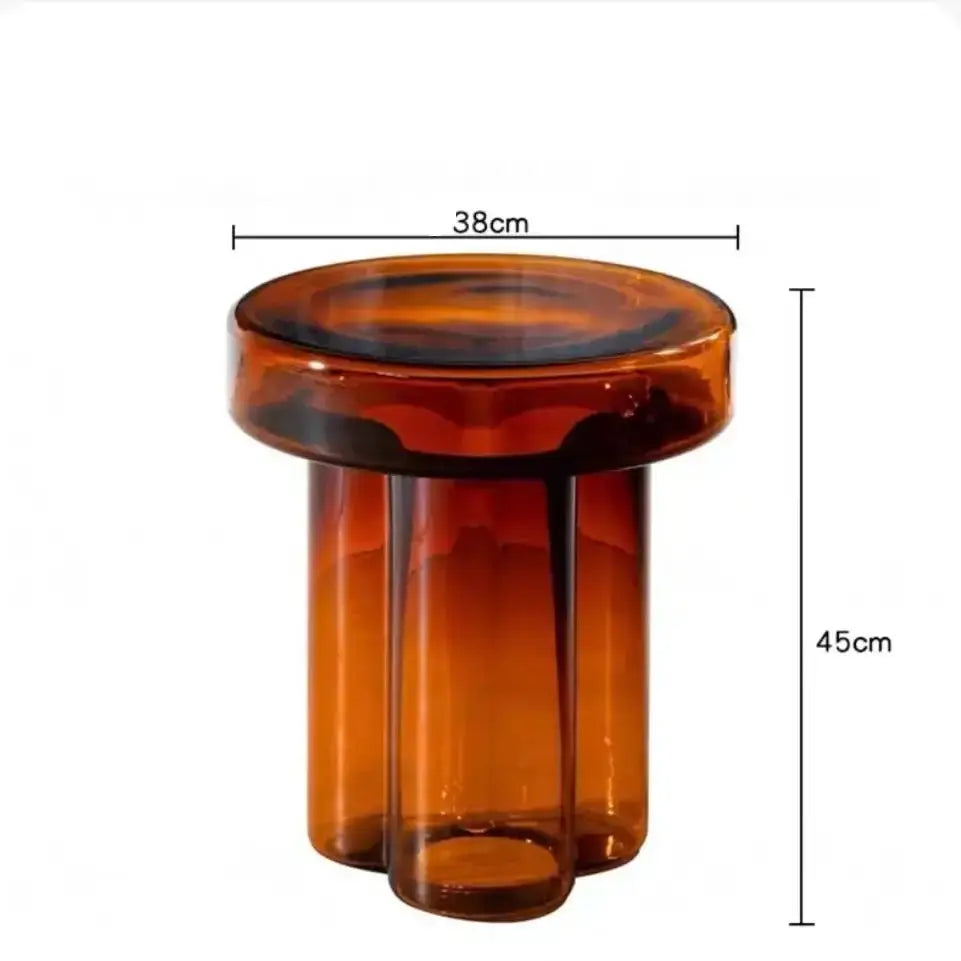 Modern Artistic Glass Round Coffee End Table - Red - Multifunctional coffee table