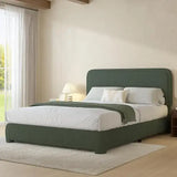 Modern Headboard Rounded Corners Frame Platform Bed - Green / Queen - Home