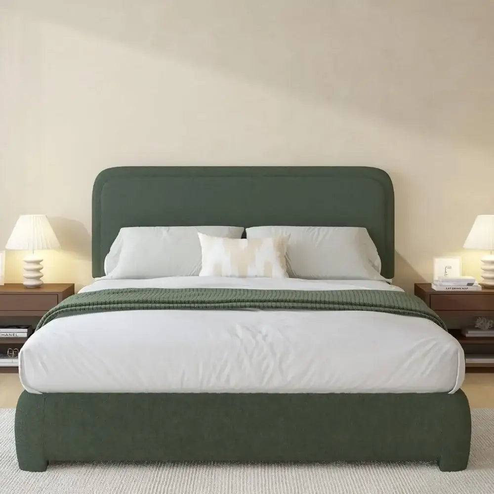Modern Headboard Rounded Corners Frame Platform Bed - Home