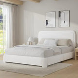 Modern Headboard Rounded Corners Frame Platform Bed - White / Queen - Home