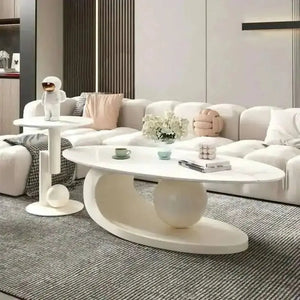 Modern Irregular Base Oval Side Coffee Table - White 100x50x42cm - Multifunctional coffee table
