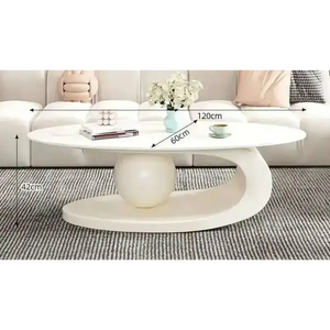 Modern Irregular Base Oval Side Coffee Table - White 130x70x42cm - Multifunctional coffee table